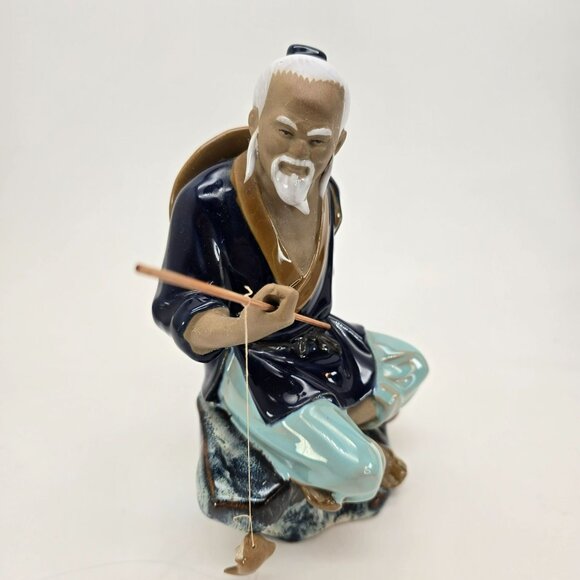 Mudman Figurine Elderly Fisherman On Rock Holding Fishing Rod Vintage Art JE137 - Picture 7 of 10